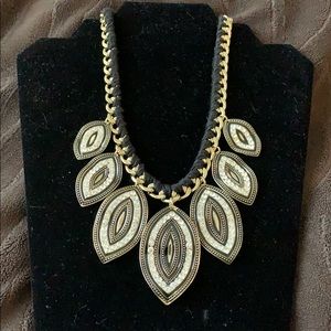 Gold Statement Necklace w/Rhinestone Accents